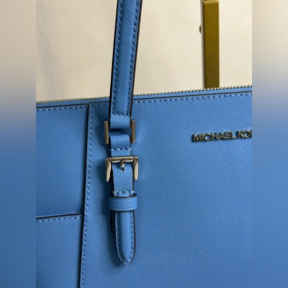 NWT Michael Kors Charlotte Blue Saffiano Leather Tote Bag - Picture 9 of 12
